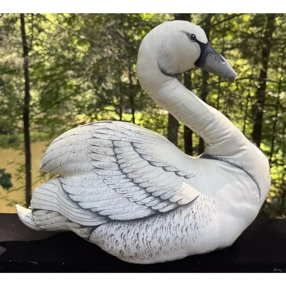 Vintage Large Stuffed Wild Swan Bird Plush Decorative Pillow Decor Handmade